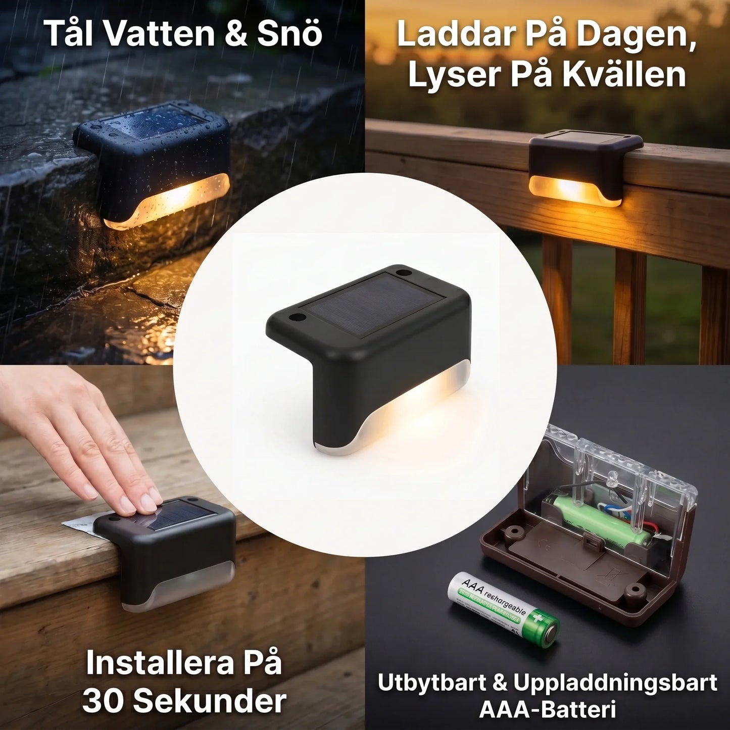 Solvéra™ | Solcellsdriven LED-lampa för trappa och terrass