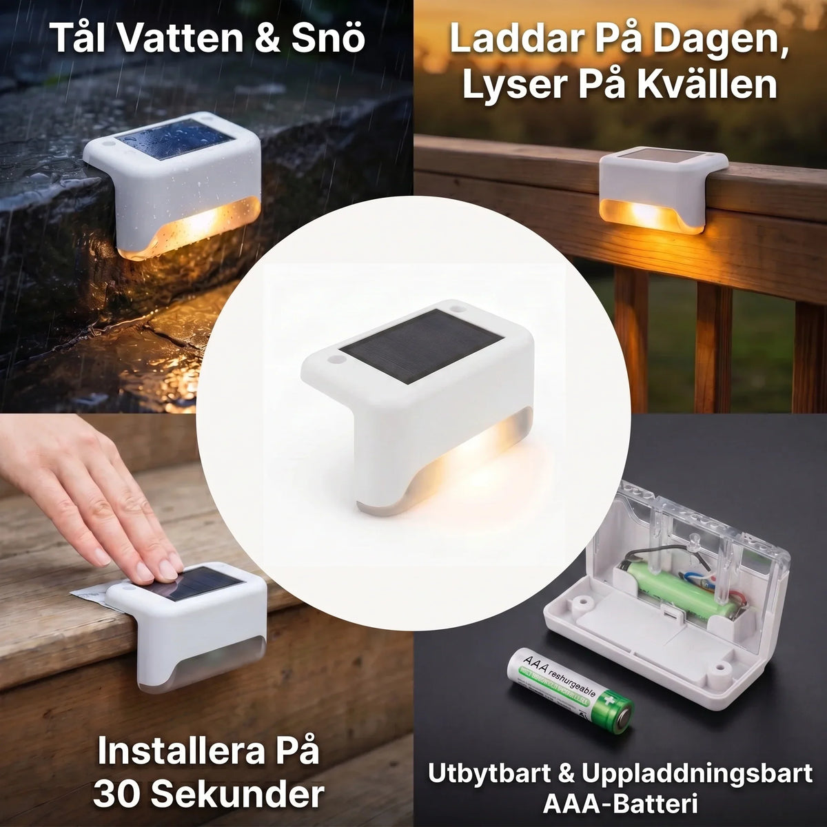 Solvéra™ | Solcellsdriven LED-lampa för trappa och terrass
