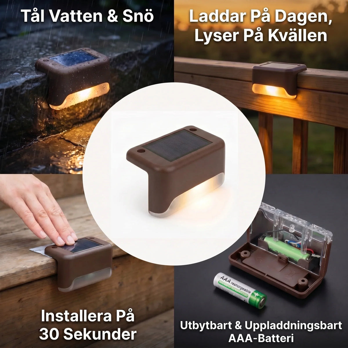 Solvéra™ | Solcellsdriven LED-lampa för trappa och terrass